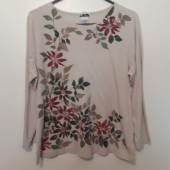 Bon Worth Long Sleeve T Shirt Womens Small Petite Floral Stretch Fall - Picture 1 of 7